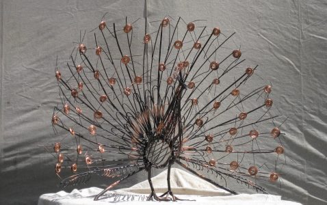 Peacock  - with feathers fanned out - this one is about 34 inches high.